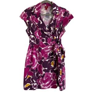 Merona Abstract Moody Dark‎ Floral Office Workwear Career Wrap Dress Medium